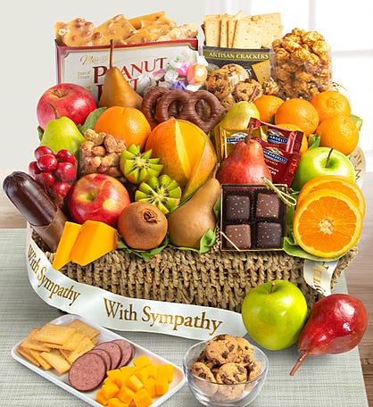 With Sympathy Fruit & Sweets Gift Basket Grande